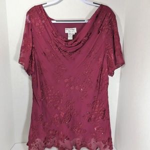 Papell Boutique Sheer Lace Top With Liner 3X